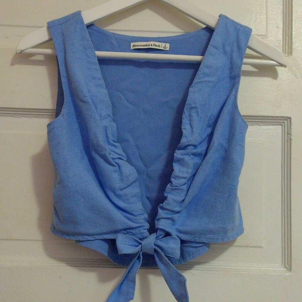 Abercrombie & FitchPowder Blue Tie Front Vest Crop Top Linen Blend